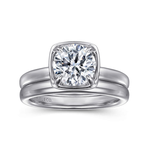 14K White Gold Bezel Prong Round Diamond Engagement Ring