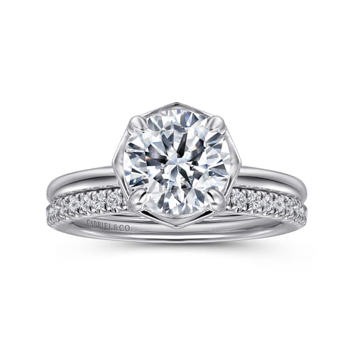 14K White Gold Bezel Prong Round Diamond Engagement Ring 14K White Gold Bezel Prong Round Diamond Engagement Ring
