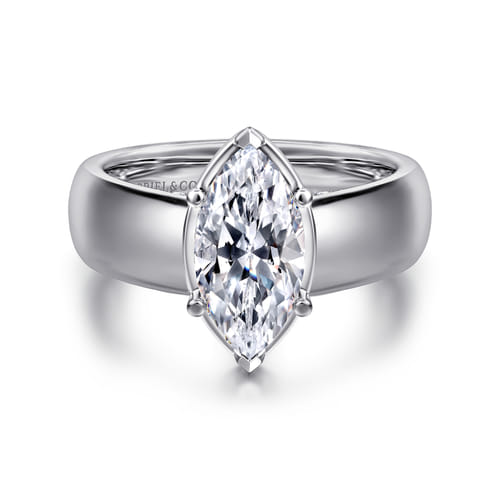 14K White Gold Bezel Prong Wide Band Marquise Diamond Engagement Ring 14K White Gold Bezel Prong Wide Band Marquise Diamond Engagement Ring