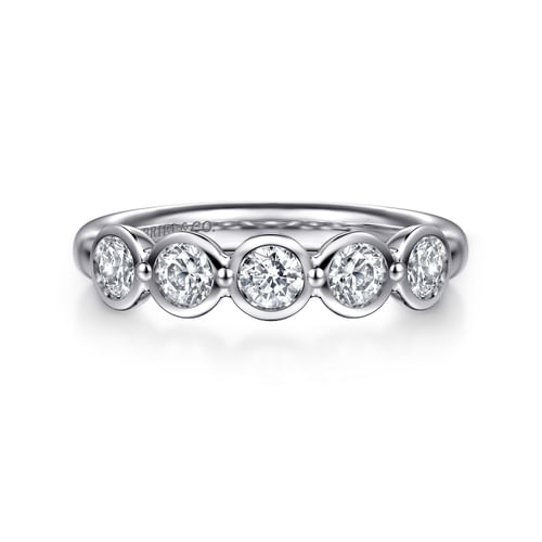 14K White Gold Bezel Round 5 Stone Diamond Anniversary Band