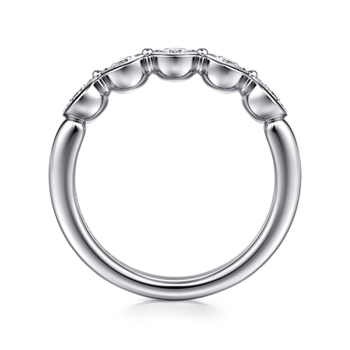 14K White Gold Bezel Round 5 Stone Diamond Anniversary Band