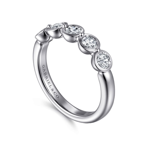 14K White Gold Bezel Round 5 Stone Diamond Anniversary Band