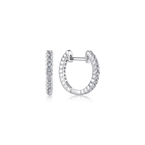 14K White Gold Bezel Set 15mm Classic Diamond Huggies