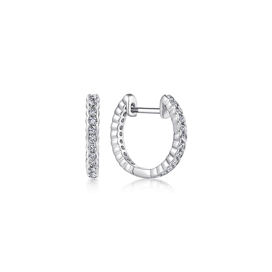 Gabriel - 14K White Gold Bezel Set 15mm Classic Diamond Huggies