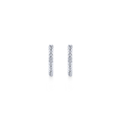 14K White Gold Bezel Set 15mm Classic Diamond Huggies