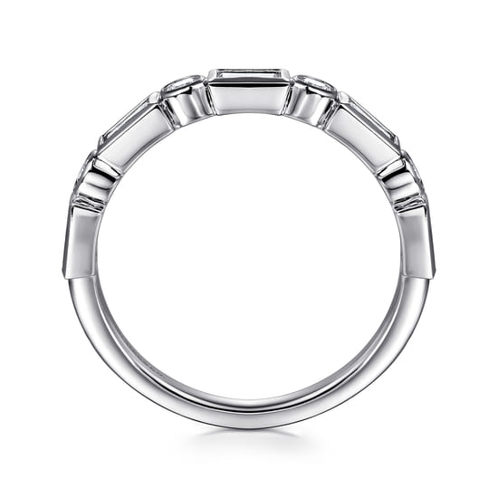 14K White Gold Bezel Set Baguette and Round Diamond Anniversary Band angle 2