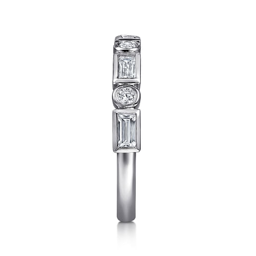 14K White Gold Bezel Set Baguette and Round Diamond Anniversary Band