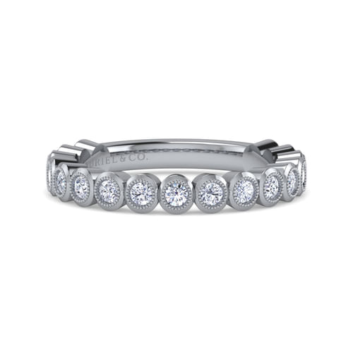 14K White Gold Bezel Set Diamond Anniversary Band with Milgrain