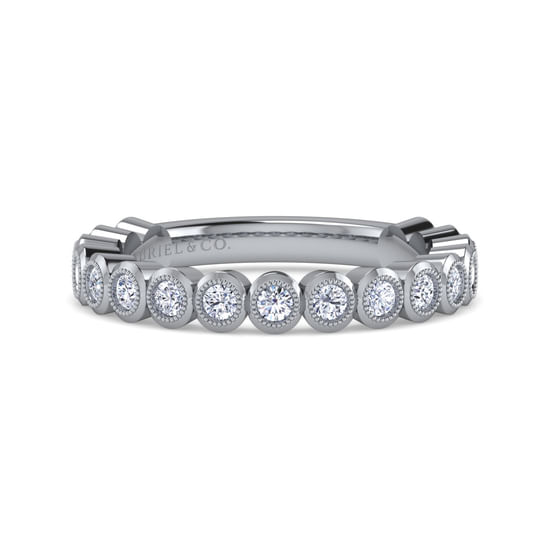 Gabriel - 14K White Gold Bezel Set Diamond Anniversary Band with Milgrain