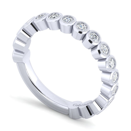 14K White Gold Bezel Set Diamond Anniversary Band with Milgrain