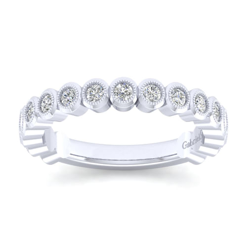 14K White Gold Bezel Set Diamond Anniversary Band with Milgrain
