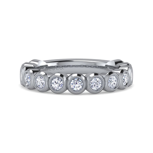 14K White Gold Bezel Set Diamond Anniversary Band with Milgrain