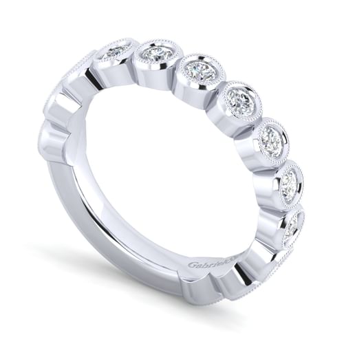 14K White Gold Bezel Set Diamond Anniversary Band with Milgrain