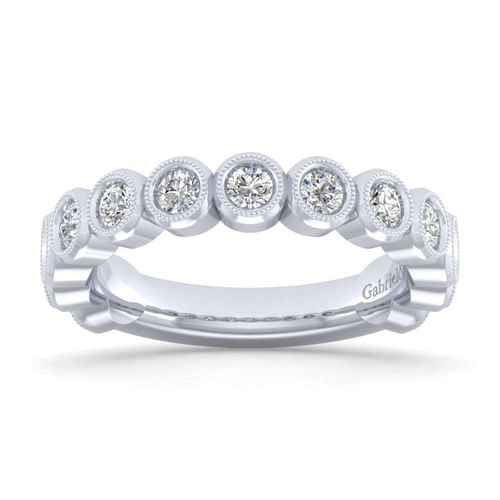 14K White Gold Bezel Set Diamond Anniversary Band with Milgrain