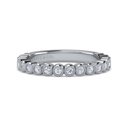 14K White Gold Bezel Set Diamond Anniversary Band with Milgrain