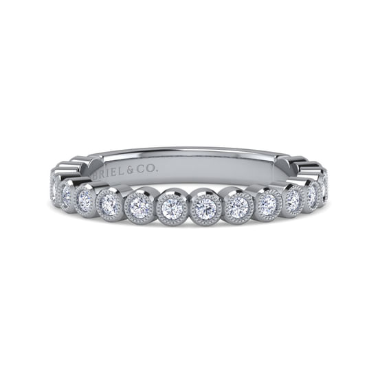 Gabriel - 14K White Gold Bezel Set Diamond Anniversary Band with Milgrain