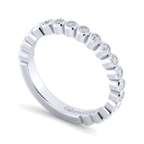 14K White Gold Bezel Set Diamond Anniversary Band with Milgrain