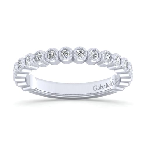 14K White Gold Bezel Set Diamond Anniversary Band with Milgrain