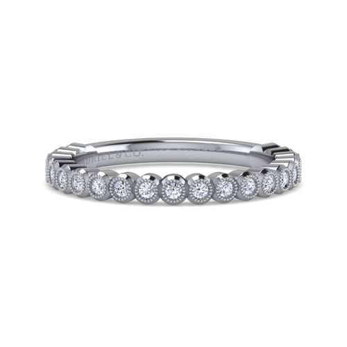 14K White Gold Bezel Set Diamond Anniversary Band with Milgrain