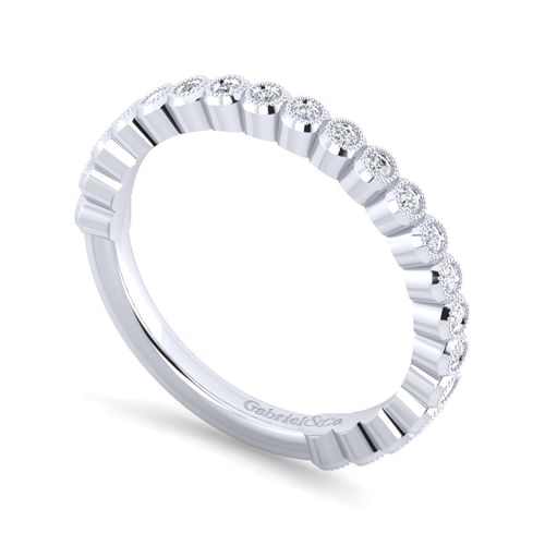 14K White Gold Bezel Set Diamond Anniversary Band with Milgrain