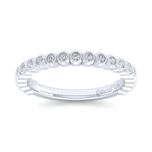 14K White Gold Bezel Set Diamond Anniversary Band with Milgrain