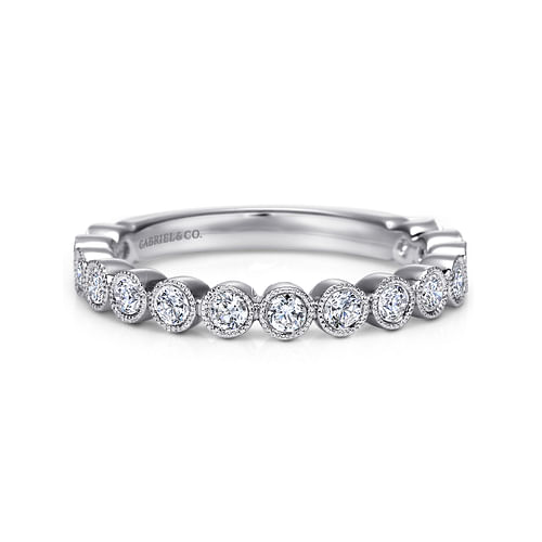 14K White Gold Bezel Set Diamond Anniversary Band with Milgrain