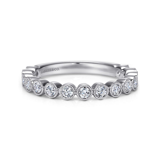 Gabriel - 14K White Gold Bezel Set Diamond Anniversary Band with Milgrain