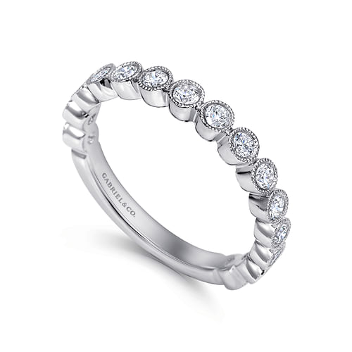 14K White Gold Bezel Set Diamond Anniversary Band with Milgrain