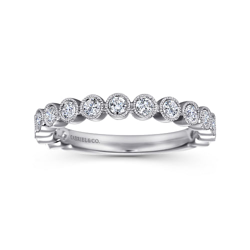 14K White Gold Bezel Set Diamond Anniversary Band with Milgrain