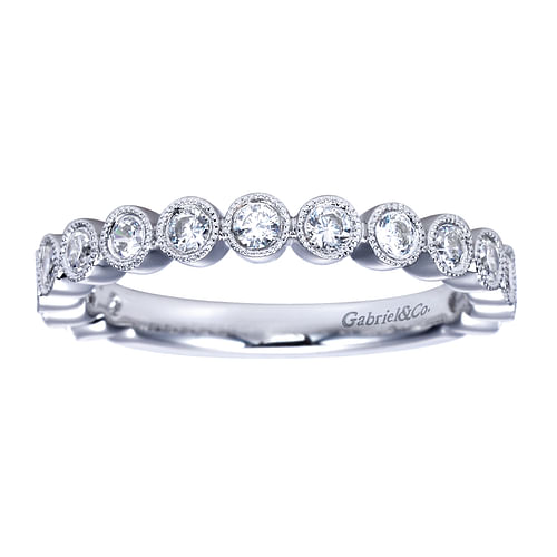 14K White Gold Bezel Set Diamond Anniversary Band with Milgrain