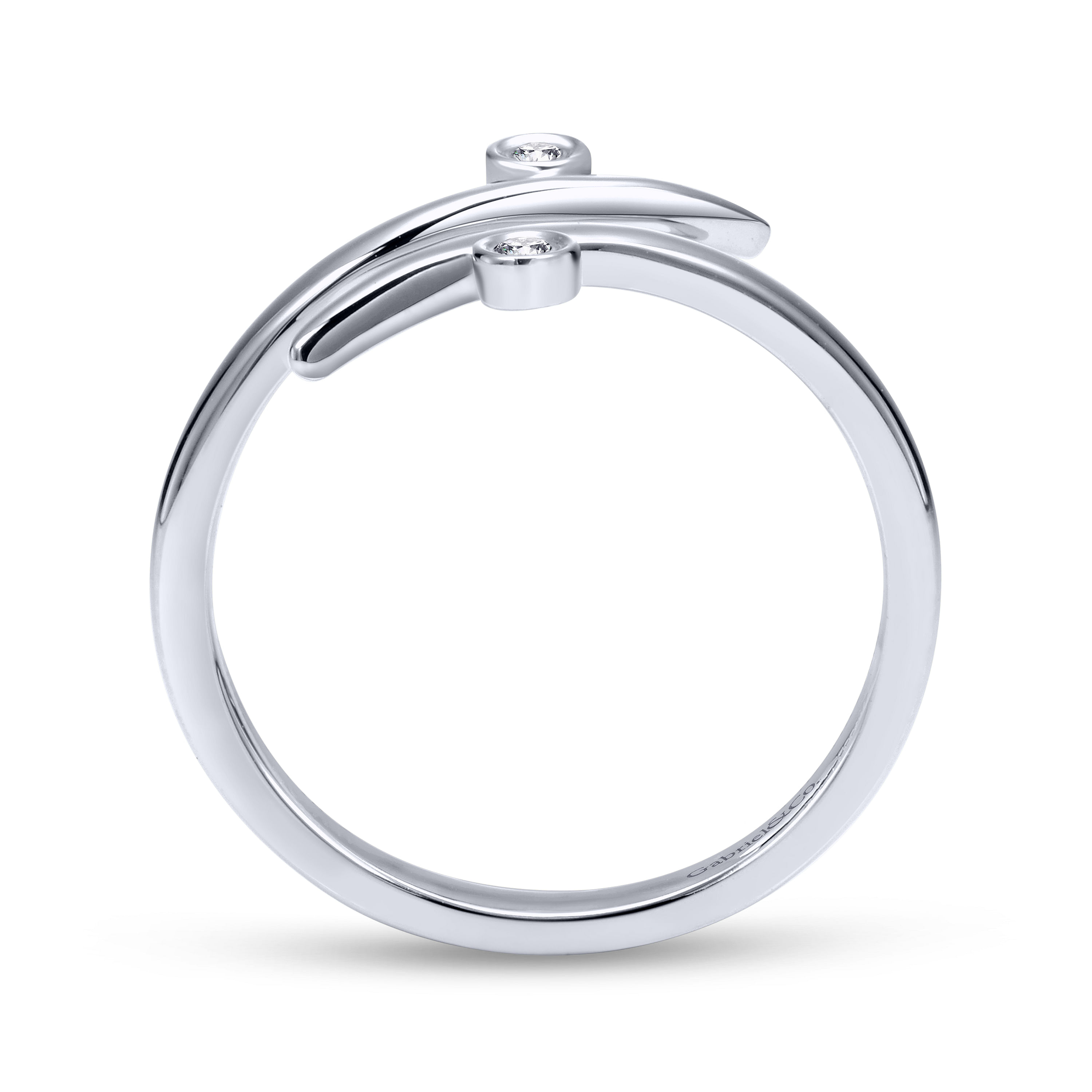 14K White Gold Bezel Set Diamond Midi Open Wrap Ring