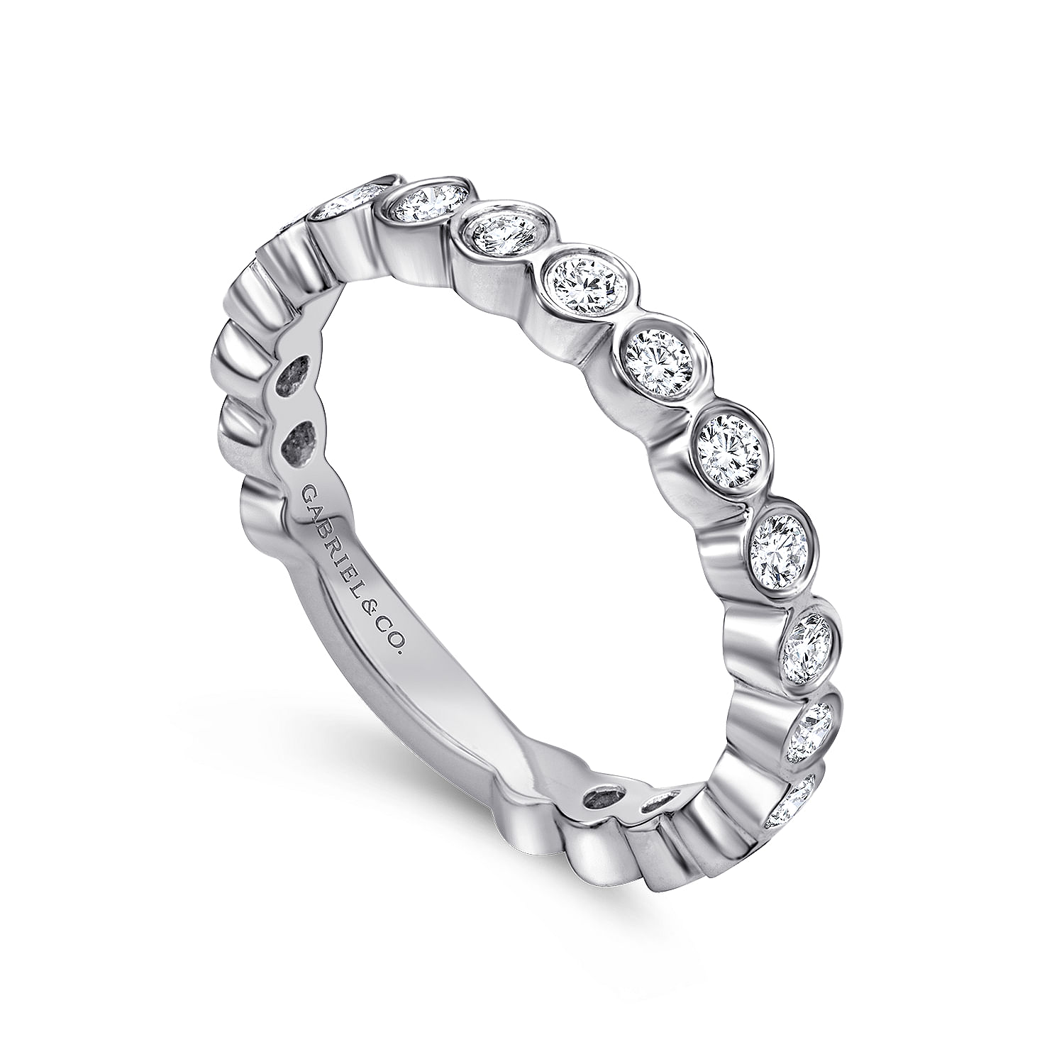 14K White Gold Bezel Set Diamond Stackable Ring