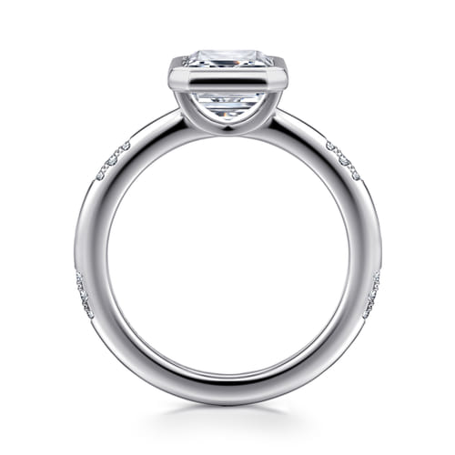 14K White Gold Bezel Set Emerald Cut Diamond Engagement Ring