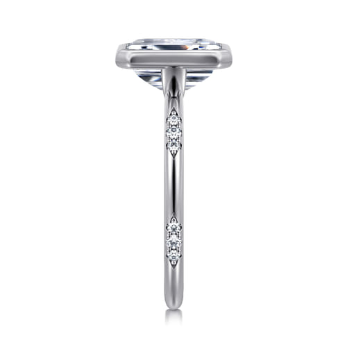 14K White Gold Bezel Set Emerald Cut Diamond Engagement Ring