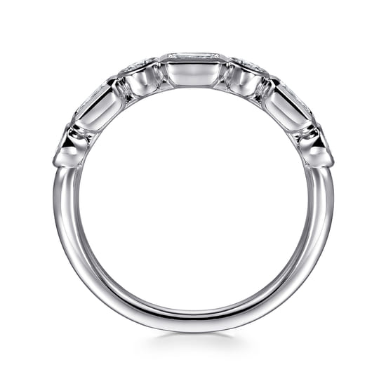 14K White Gold Bezel Set Emerald Cut and Round Diamond Anniversary Band angle 2