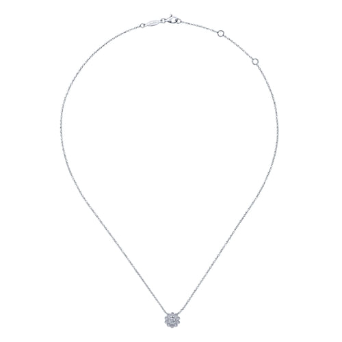 14K White Gold Bezel Set Floral Diamond Pendant Necklace