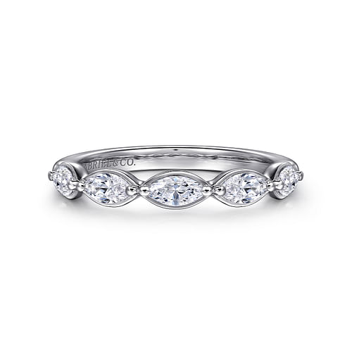 14K White Gold Bezel Set Marquise Diamond Anniversary Band