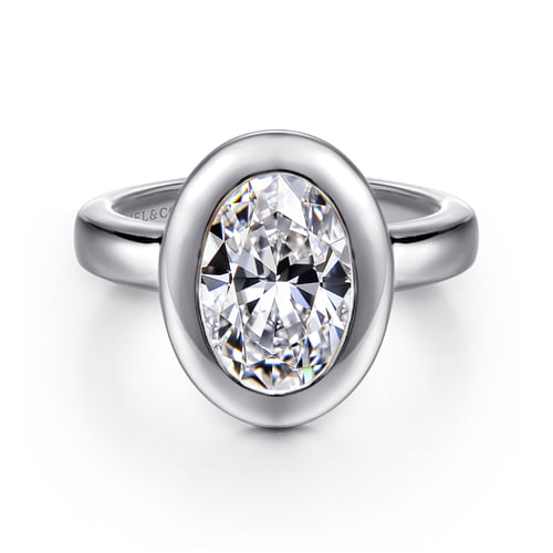 14K White Gold Bezel Set Oval Diamond Engagement Ring