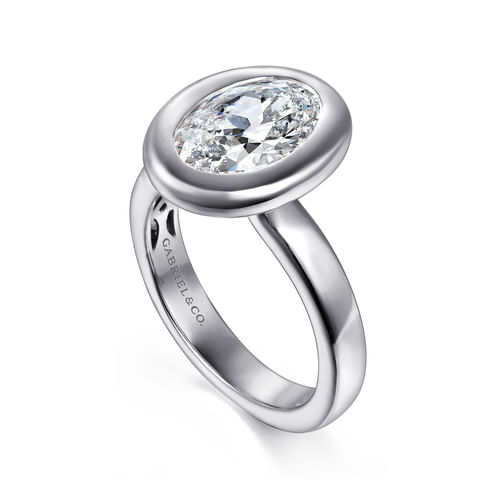 14K White Gold Bezel Set Oval Diamond Engagement Ring