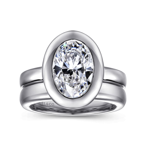 14K White Gold Bezel Set Oval Diamond Engagement Ring