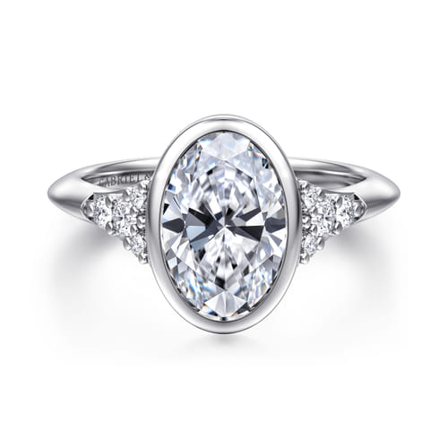 14K White Gold Bezel Set Oval Diamond Engagement Ring
