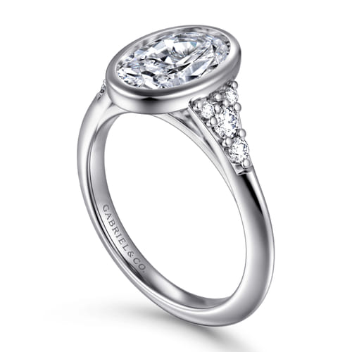 14K White Gold Bezel Set Oval Diamond Engagement Ring