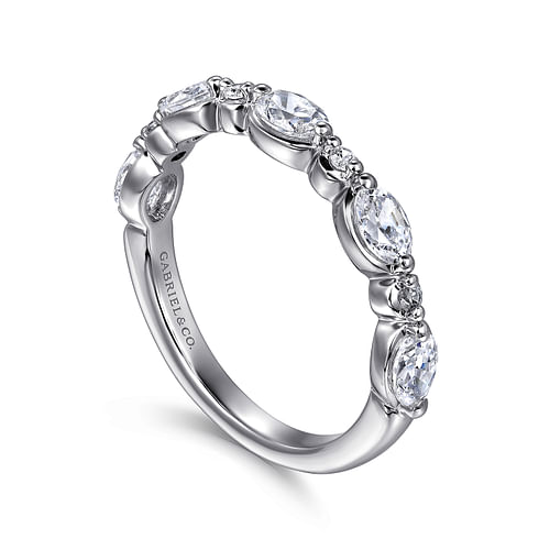 14K White Gold Bezel Set Oval and Round Diamond Anniversary Band