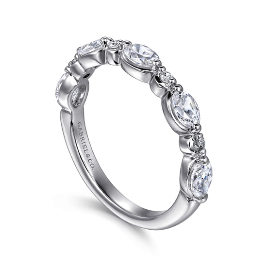 14K White Gold Bezel Set Oval and Round Diamond Anniversary Band angle 3