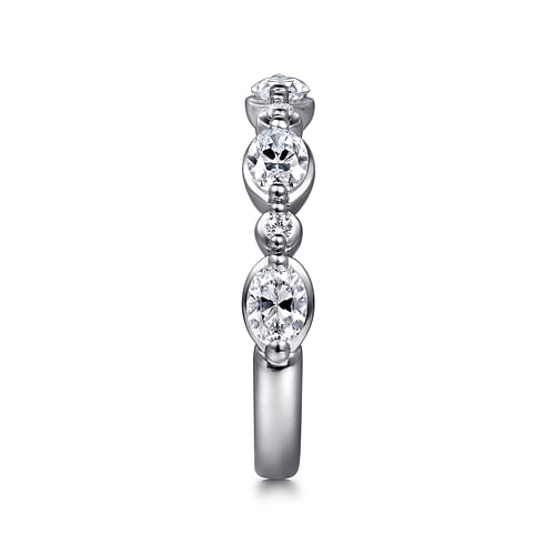 14K White Gold Bezel Set Oval and Round Diamond Anniversary Band