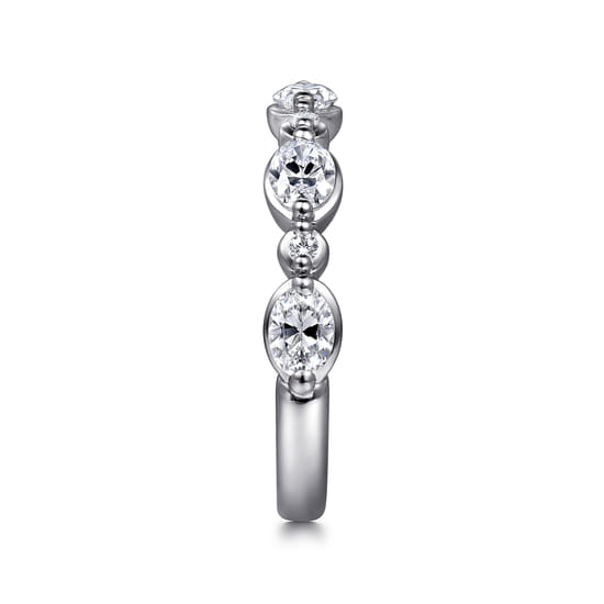 14K White Gold Bezel Set Oval and Round Diamond Anniversary Band angle 4