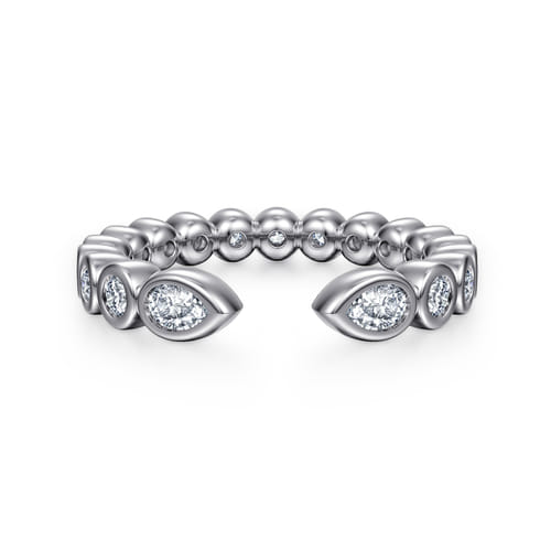 14K White Gold Bezel Set Pear and Round Open Diamond Eternity Band