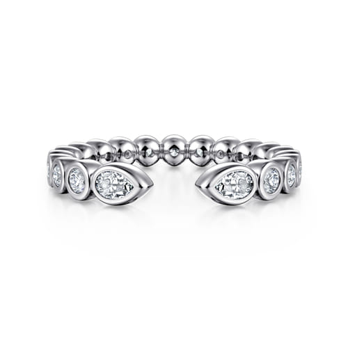 14K White Gold Bezel Set Pear and Round Open Diamond Eternity Band
