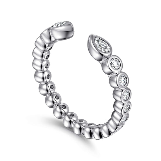 14K White Gold Bezel Set Pear and Round Open Diamond Eternity Band angle 3 14K White Gold Bezel Set Pear and Round Open Diamond Eternity Band angle 3