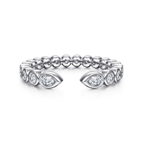 14K White Gold Bezel Set Pear and Round Open Diamond Eternity Band